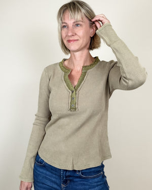 olive green henley top