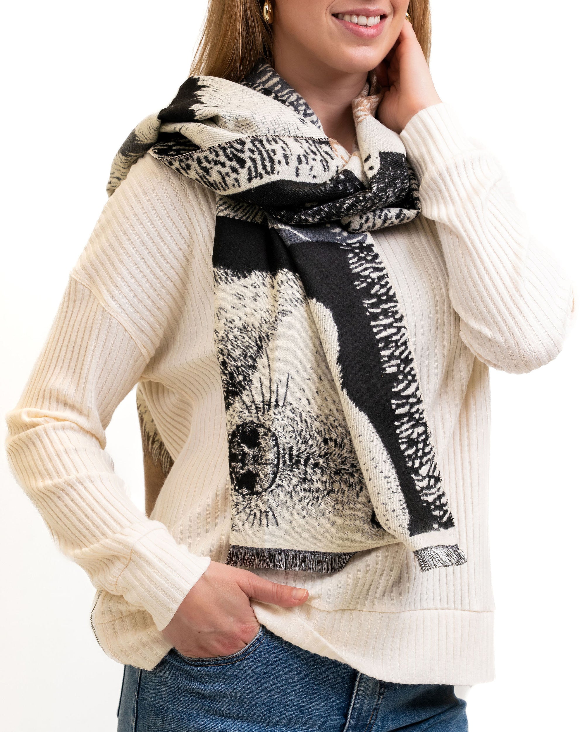 Khaki /Grey Animal scarf