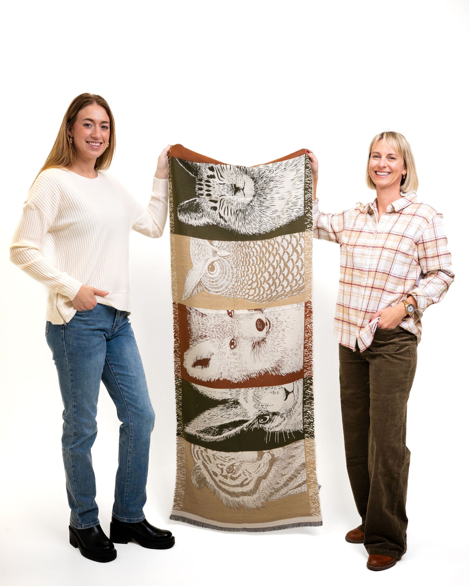 Khaki /Grey Animal scarf