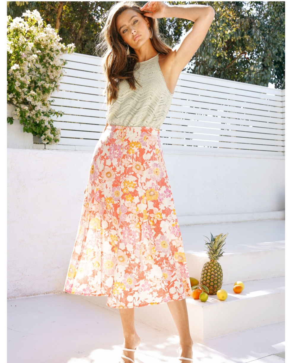 Coral Floral Skirt