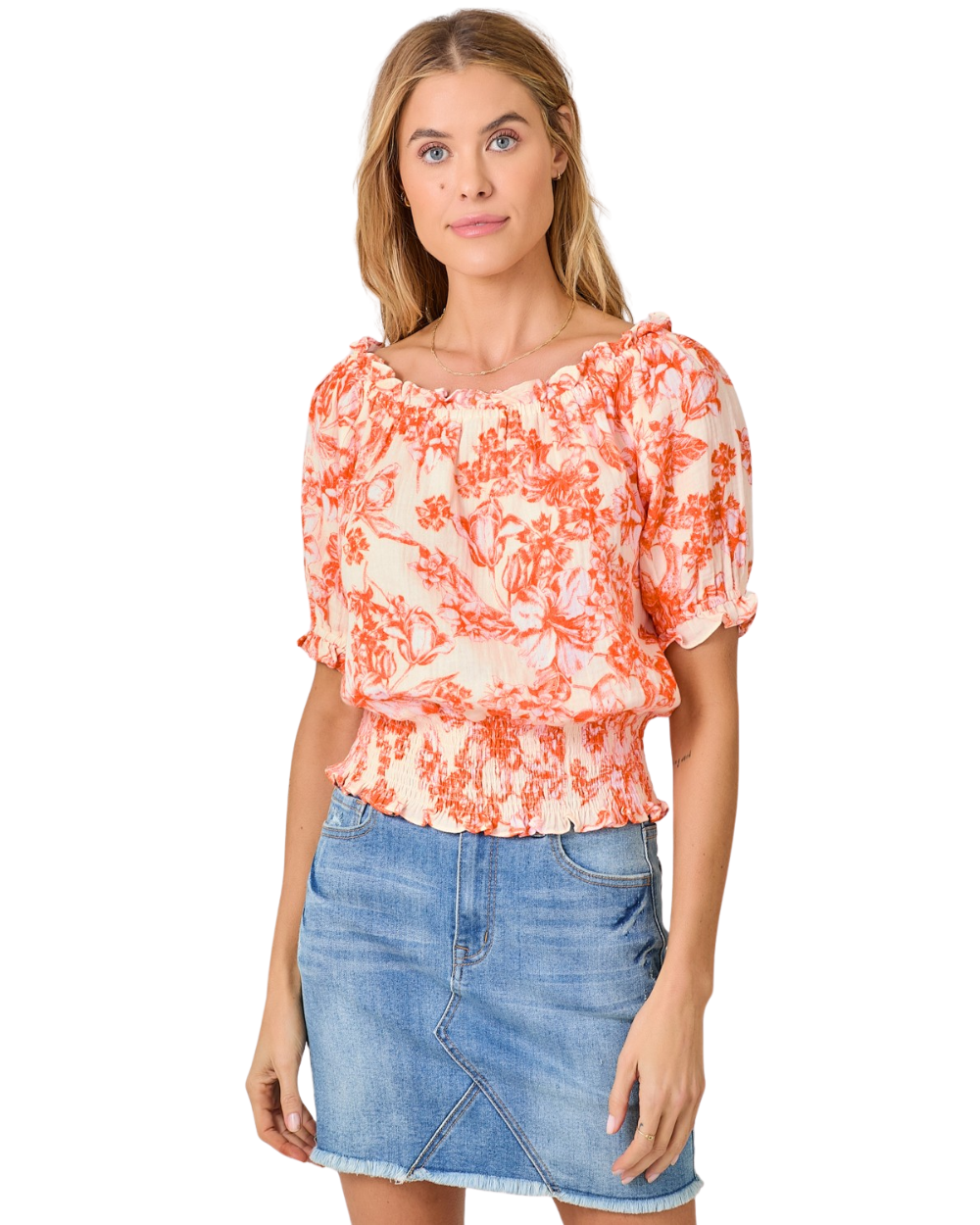 Gauze Floral Shirt Orange 