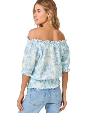 Gauze Floral Shirt Blue back