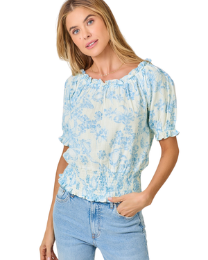 Gauze Floral Shirt Blue