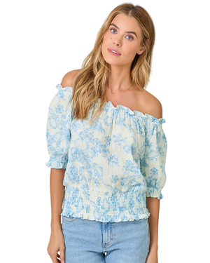 Gauze Floral Shirt Blue