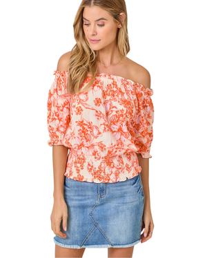 Gauze Floral Shirt Orange