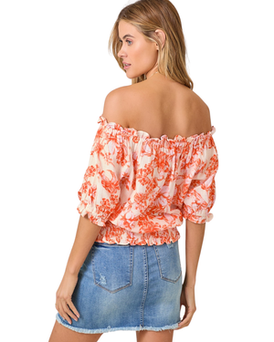 Gauze Floral Shirt Orange