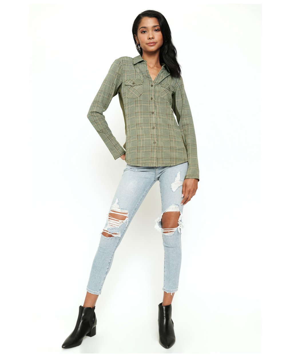 Green Plaid Mix Top