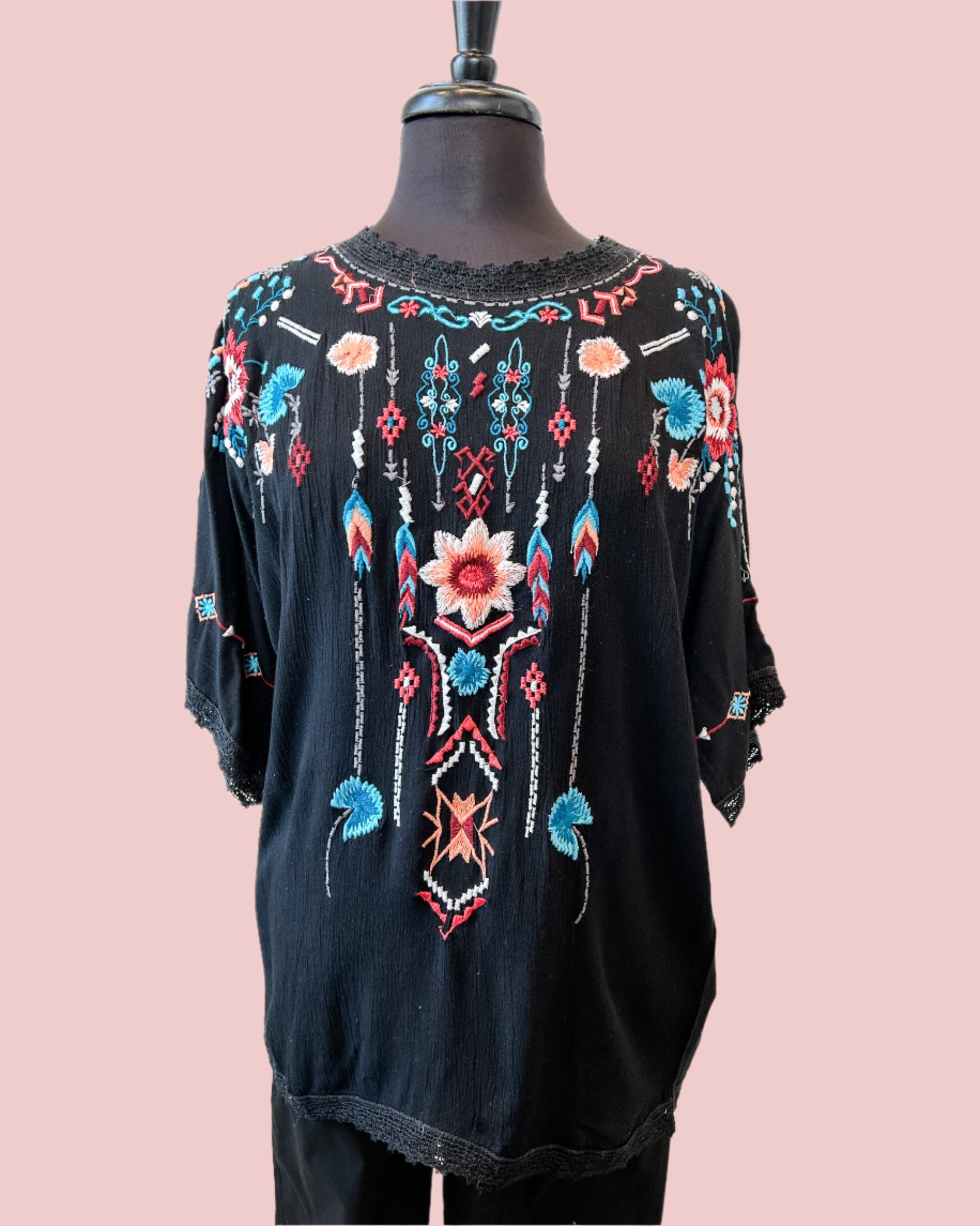 black embroidered top