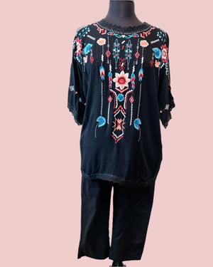 black embroidered top
