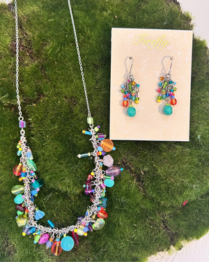 confetti earrings and necklace