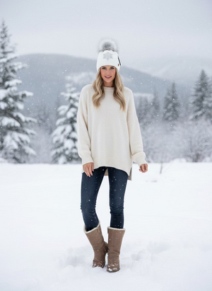 white snowflake beanie