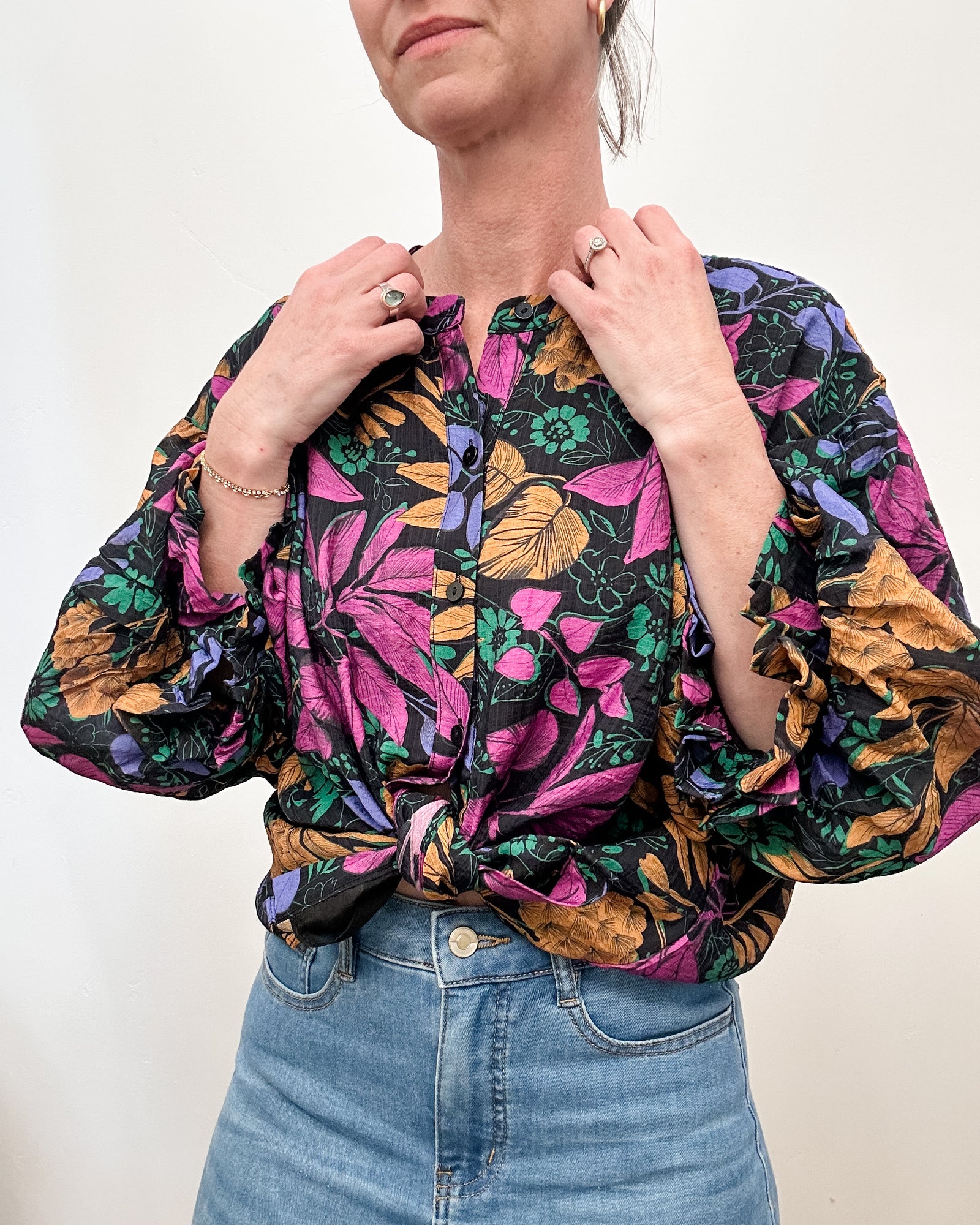 black floral blouse