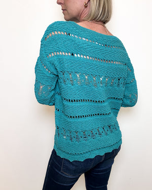 emerald crochet sweater back