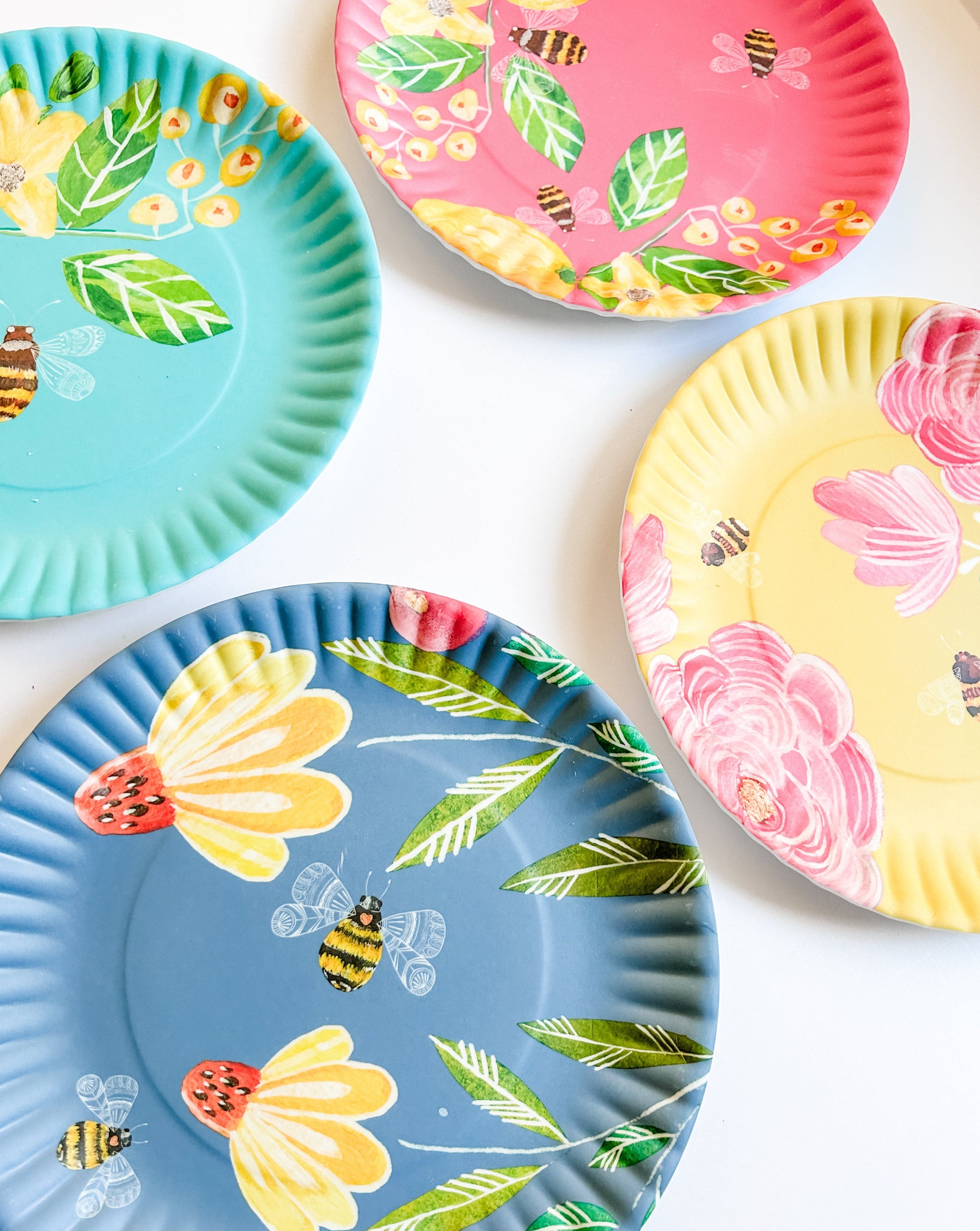 bee and flower plates