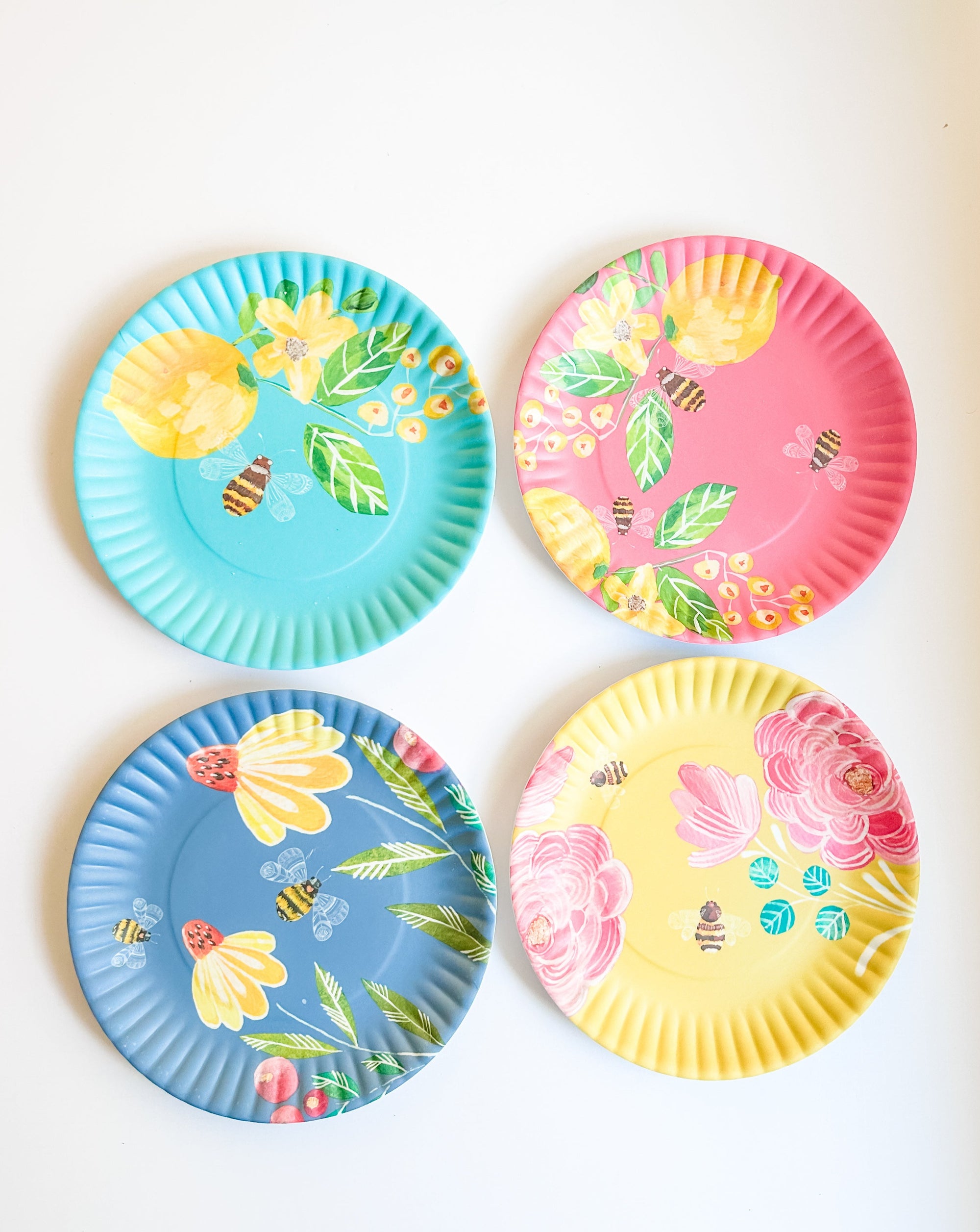 bee and flower plates