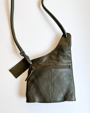 dark green l-shaped bag