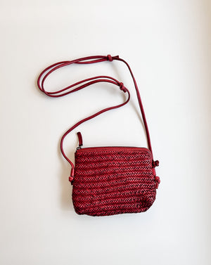 woven leather red crossbody