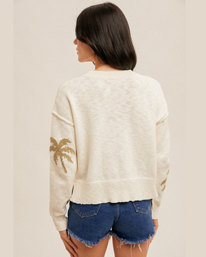 PALM TREE MOTIF CROP SWEATER 