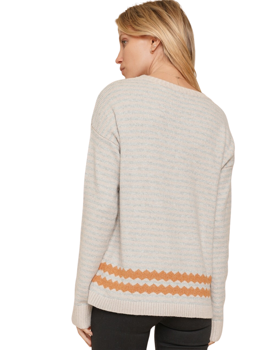 Color Stripe Round Neck Sweater