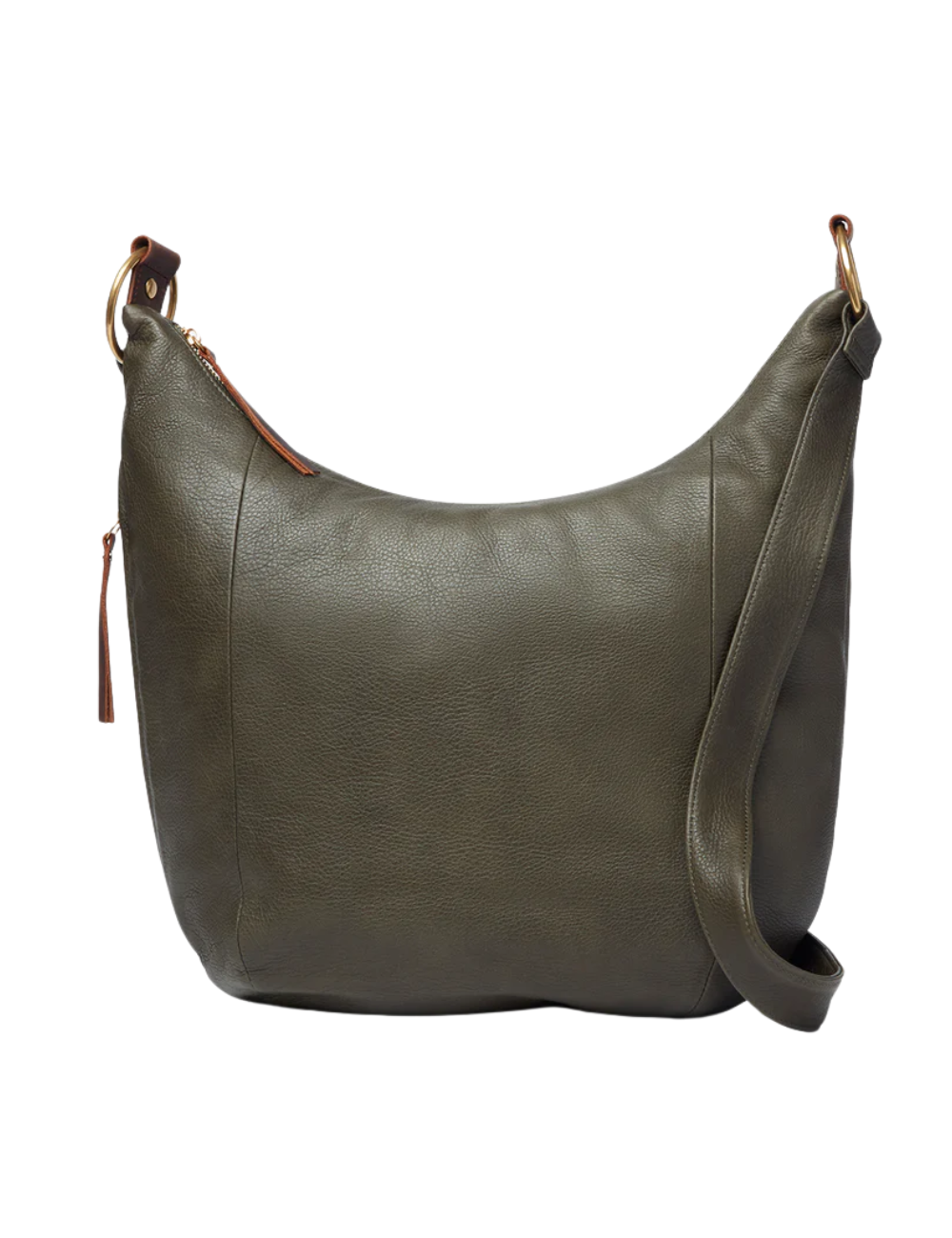 Green leather shoulder bag on a white background