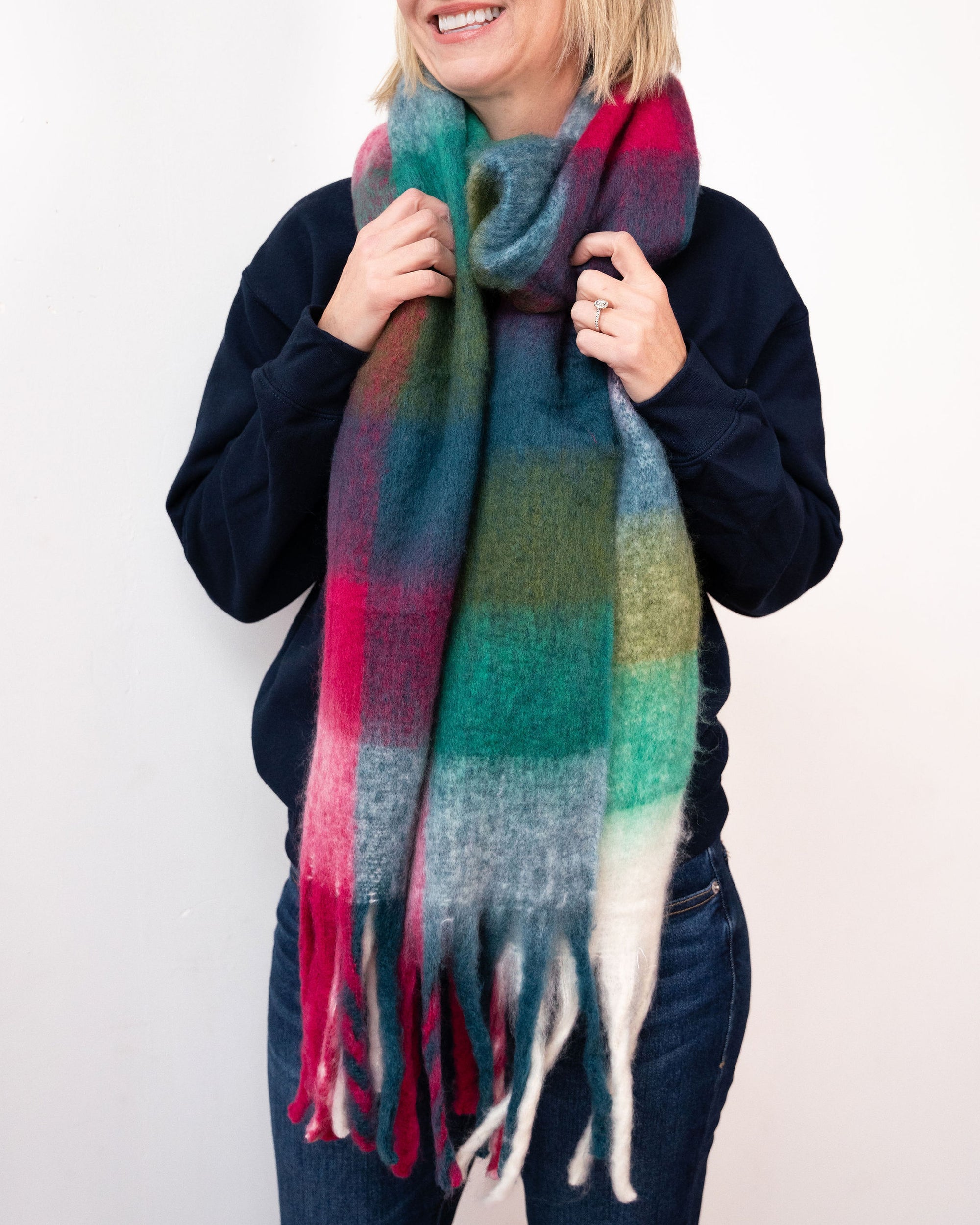 teal and pink scarf
