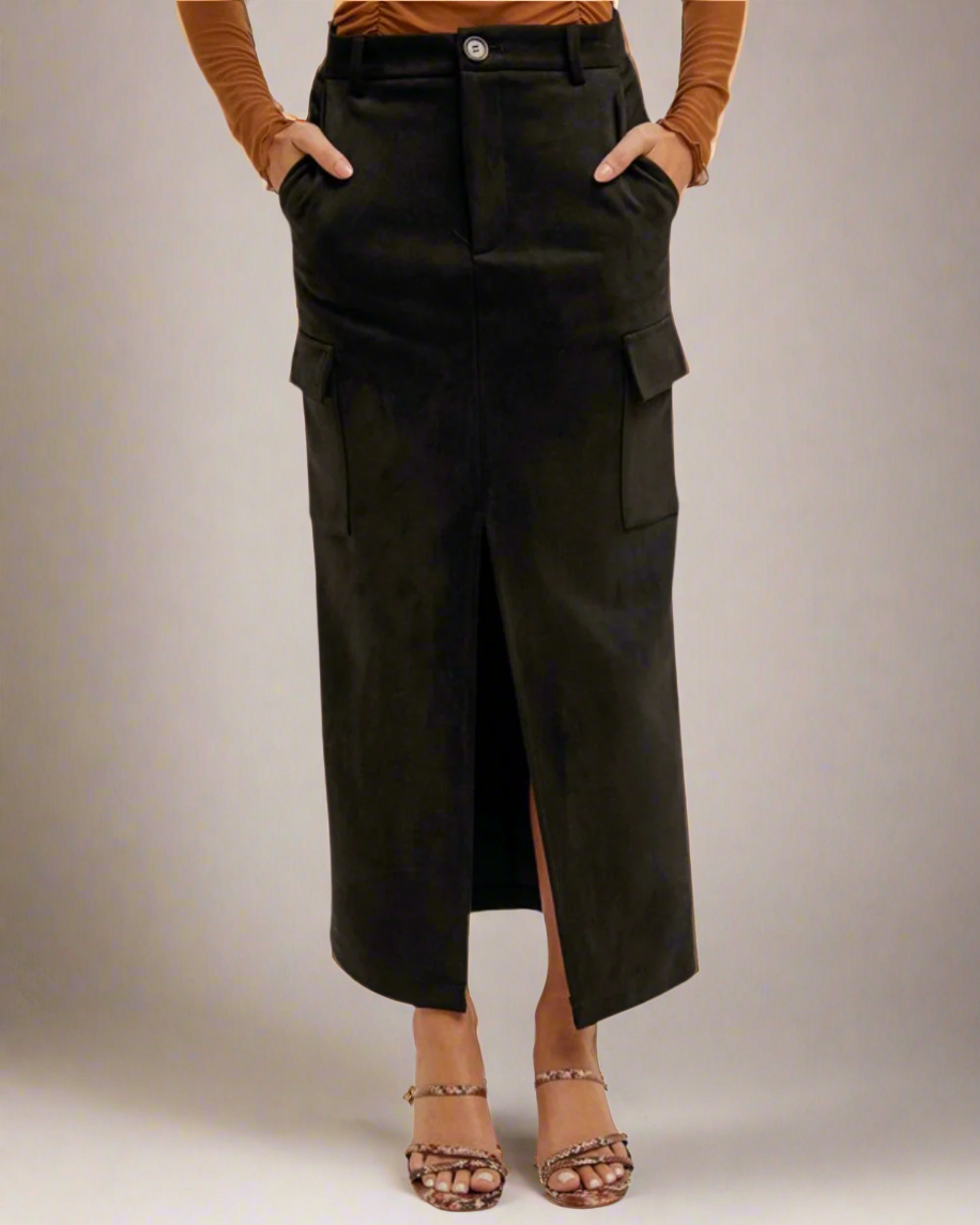 faux suede midi skirt