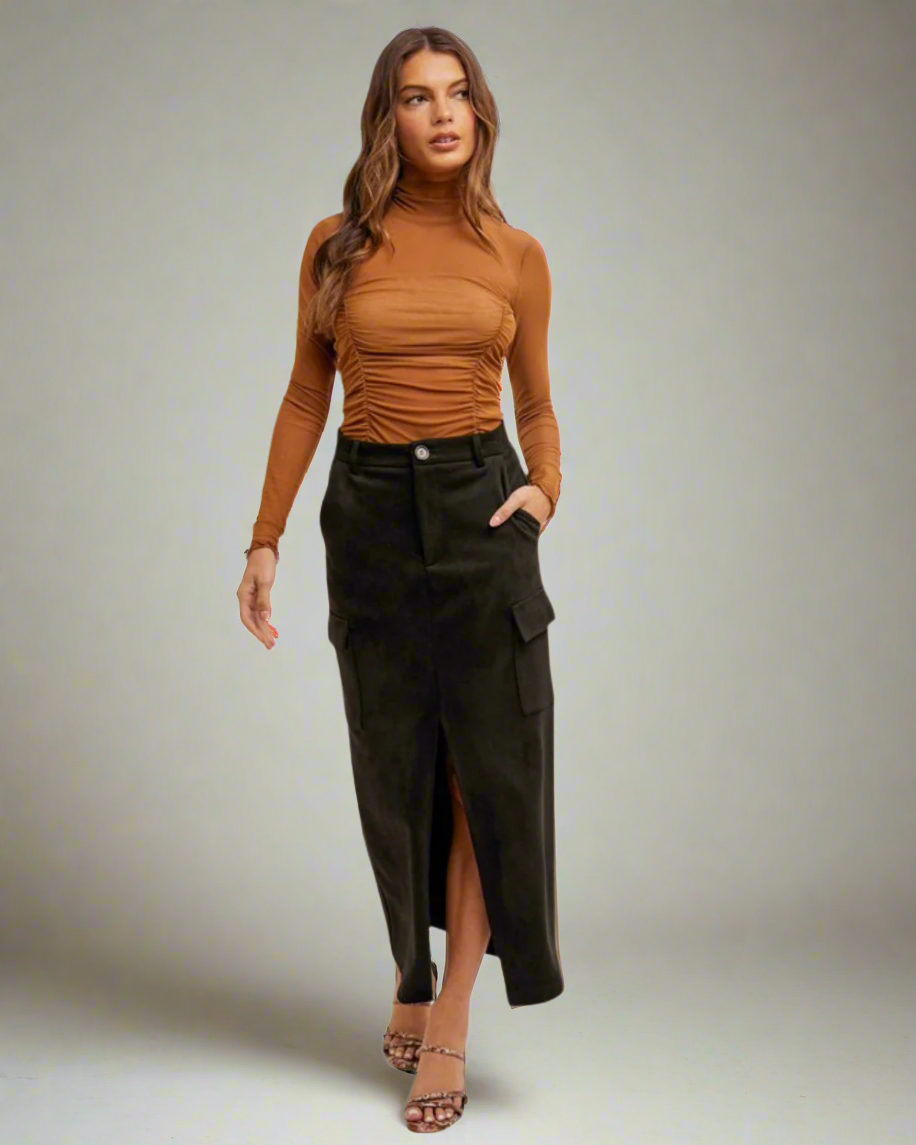 faux suede midi skirt