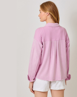 washed lavender shacket back