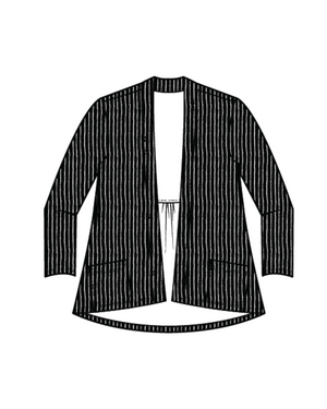 black and white shirred jacket construction