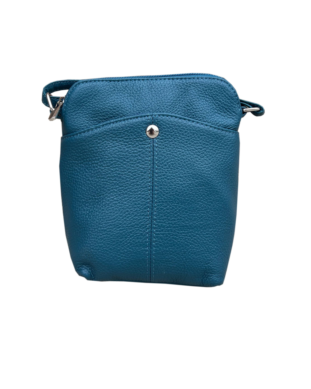 Brown leather crossbody bag on a white background