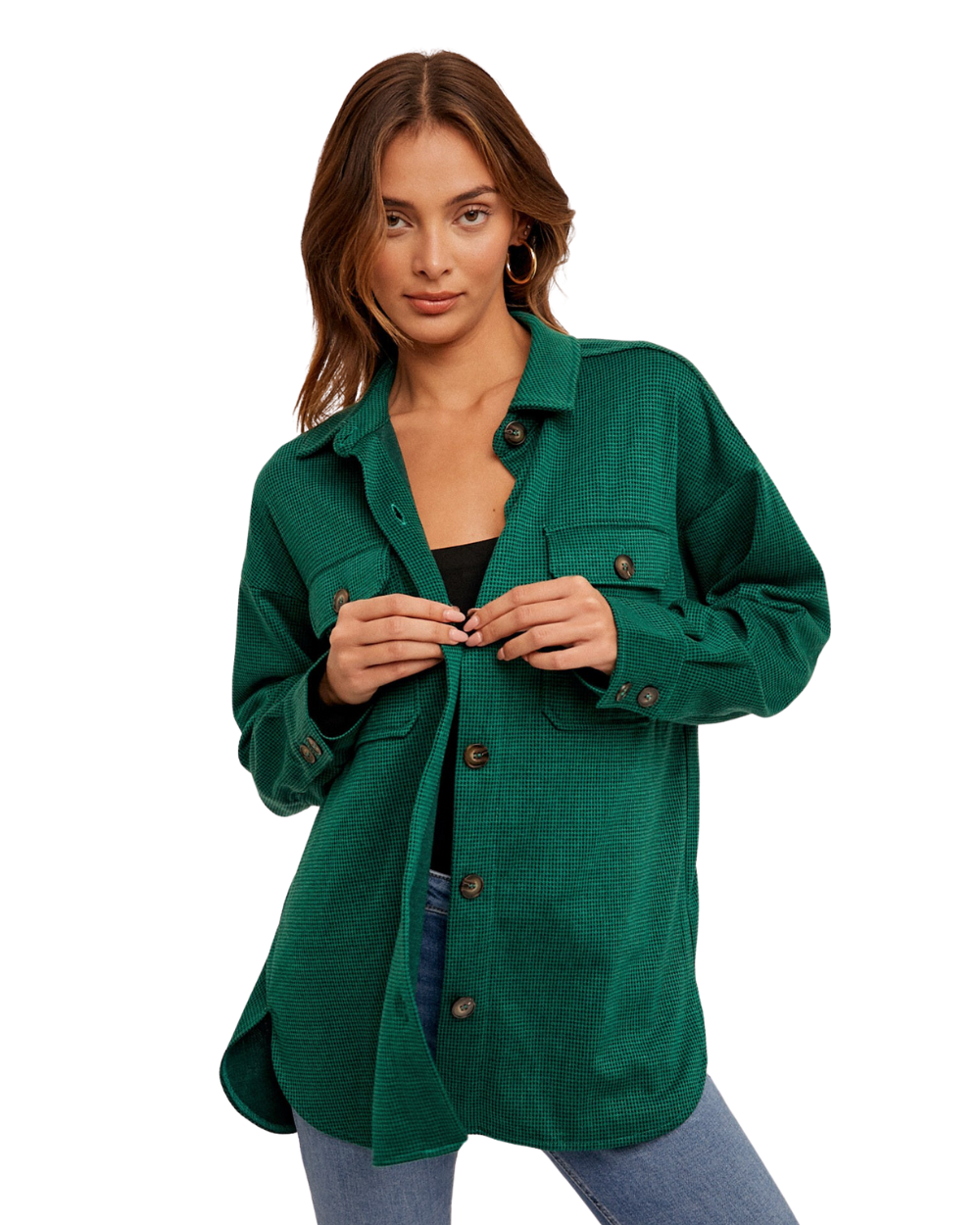 green houndstooth shacket