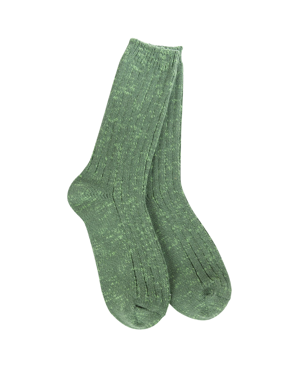 Pair of green socks on a white background