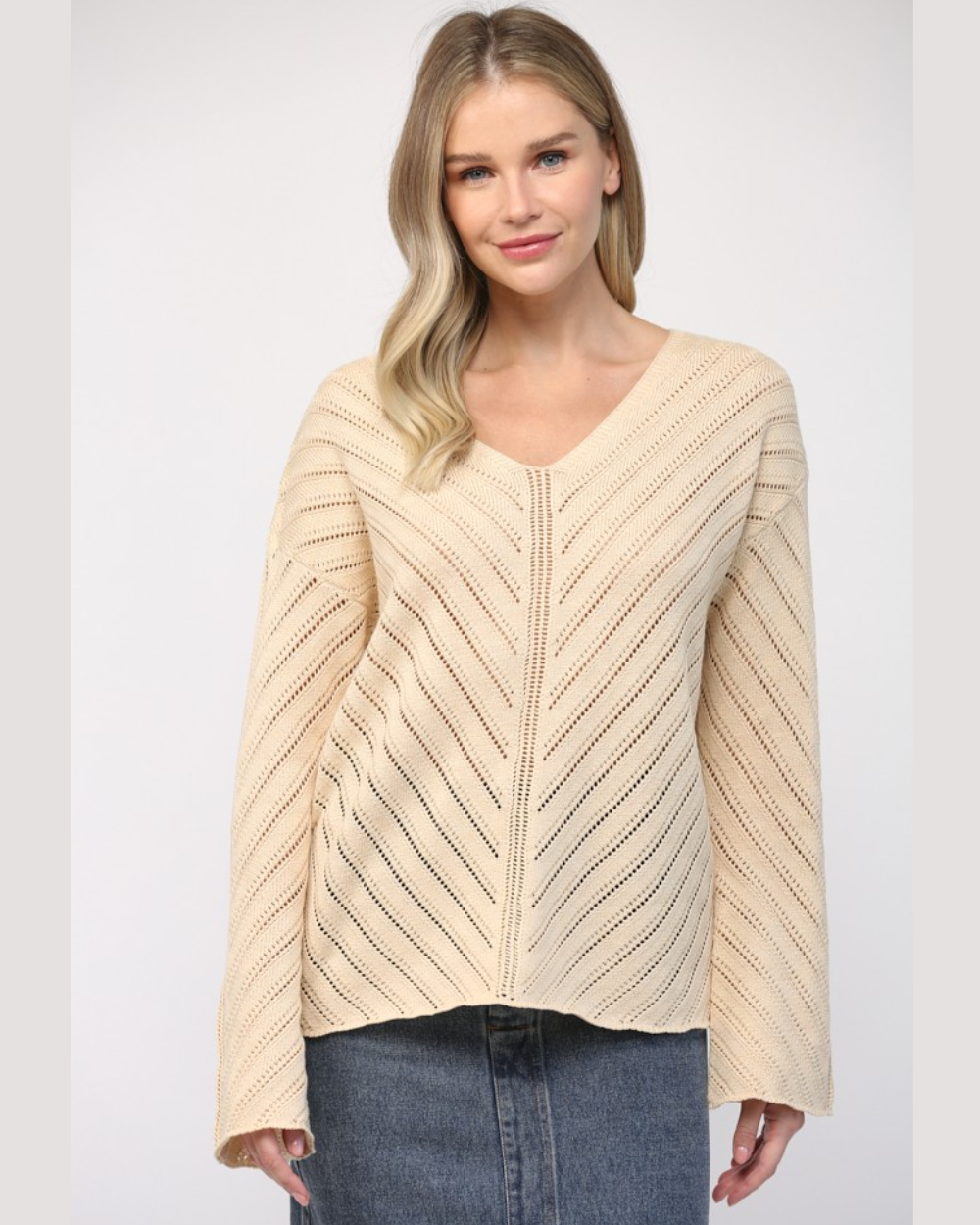 natural pointelle sweater