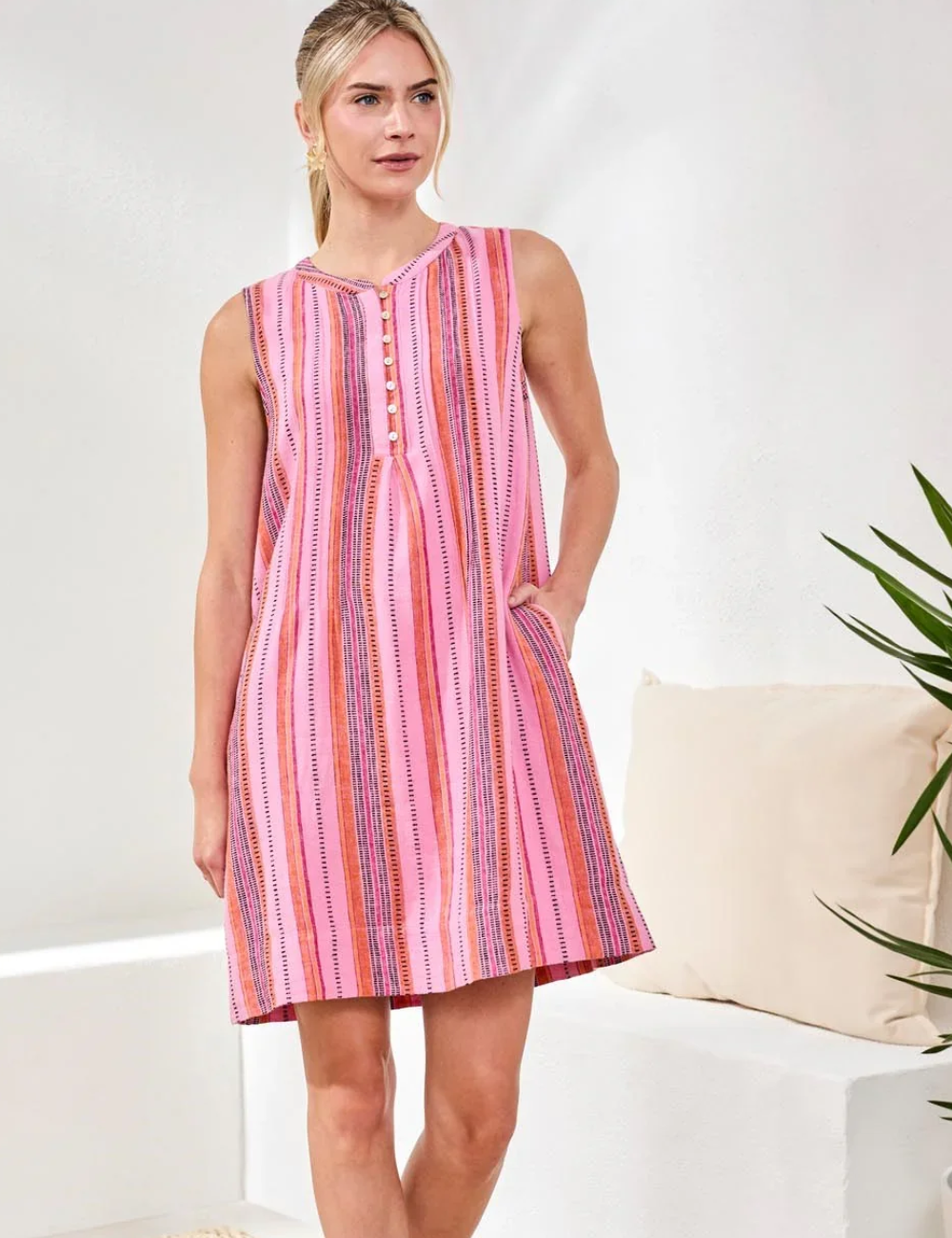 pintuck linen dress