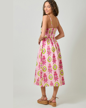 smocked midi dress
