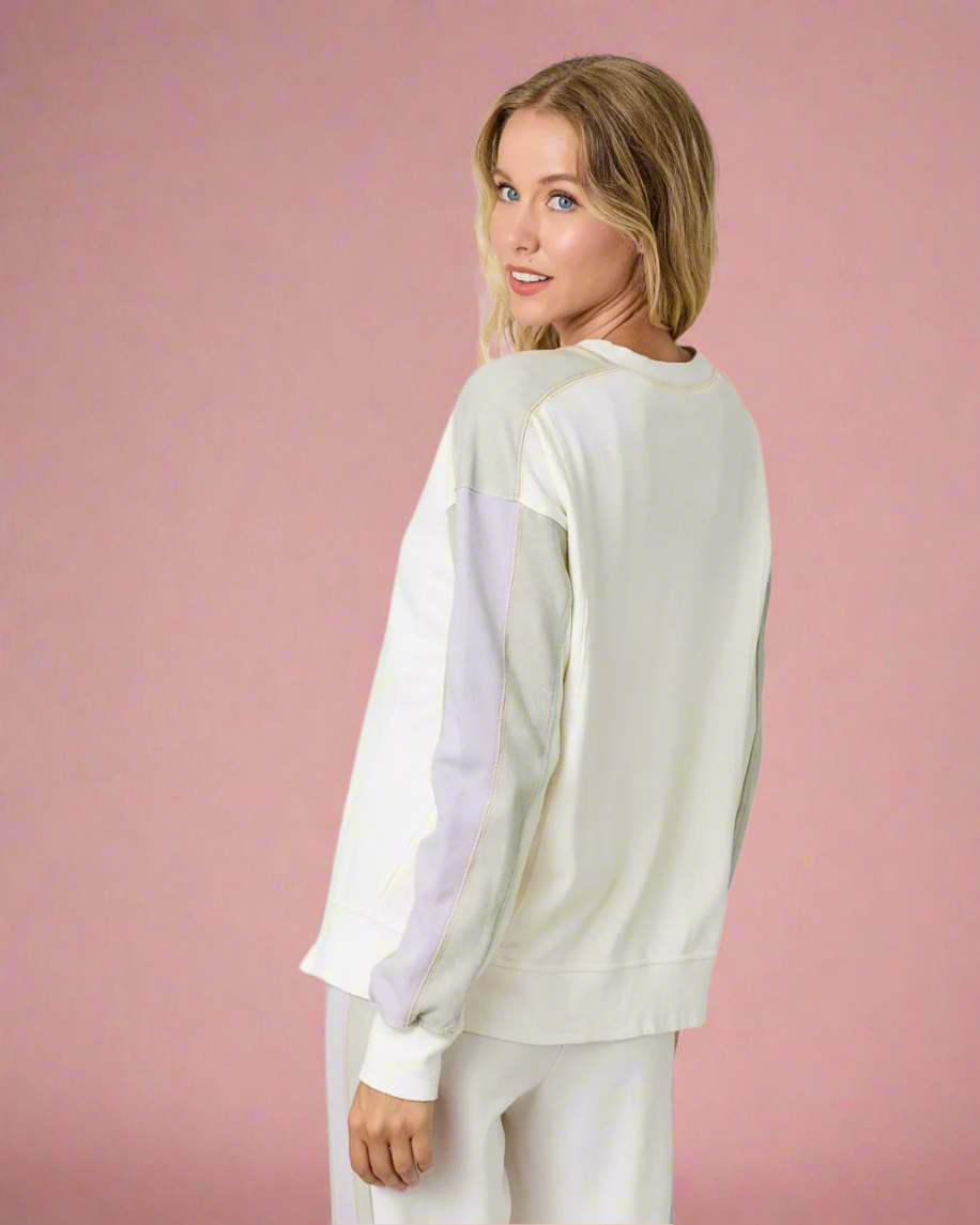women in terry sweatshirt
