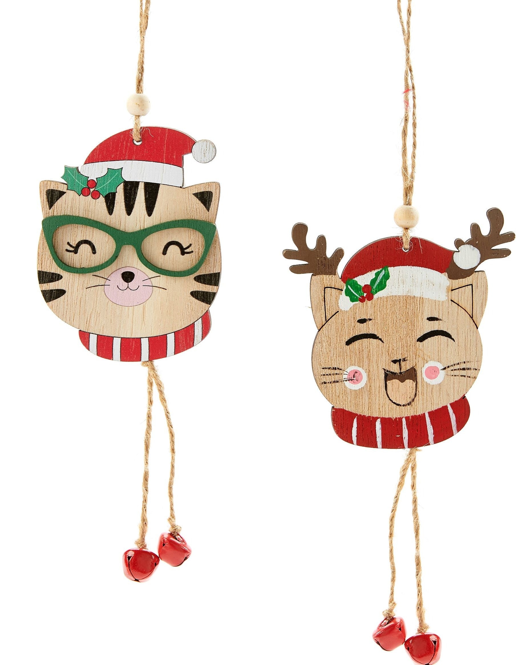 Wood Cat Face Ornament